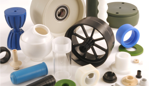 A range of engineered plastic parts that have been turned