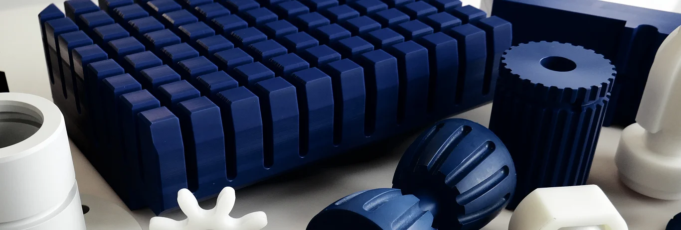 A range of engineering plastics cut to size and shape with various CNC processes