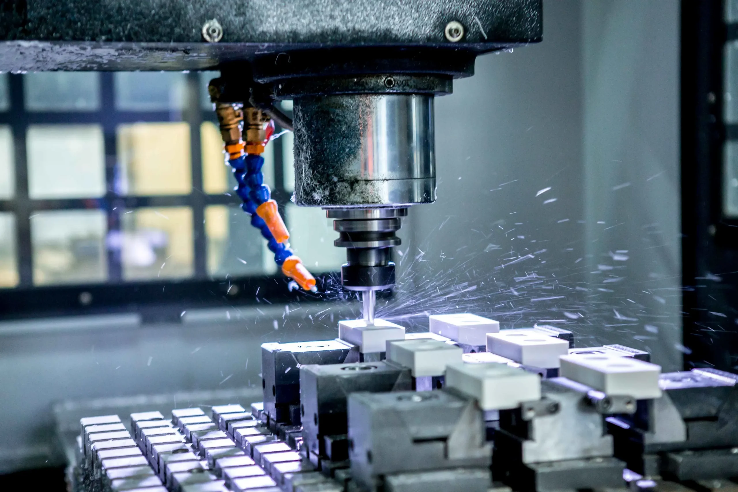 Close-up of a CNC mill in progress at Oadby Plastics