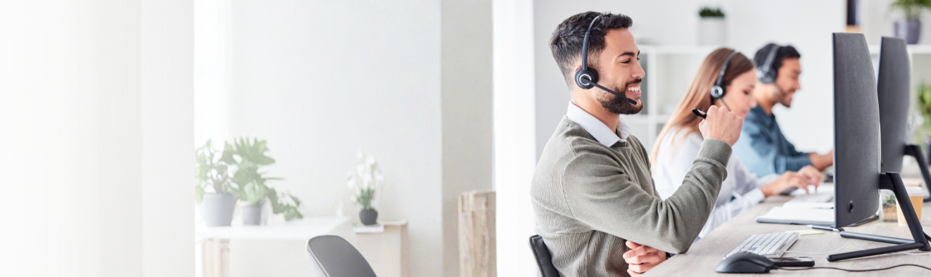 An experience sales team at Oadby Plastics Head Office in Leicester, ready to deliver customer service excellence from over 50 years in the industry. A modern and clean bank of desks have computers for the team to speak with customers and help them arrange their next-day delivery slots where appropriate.