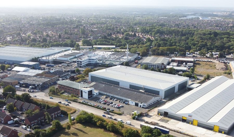 Drone shot of Oadby Plastics head office in Leicester