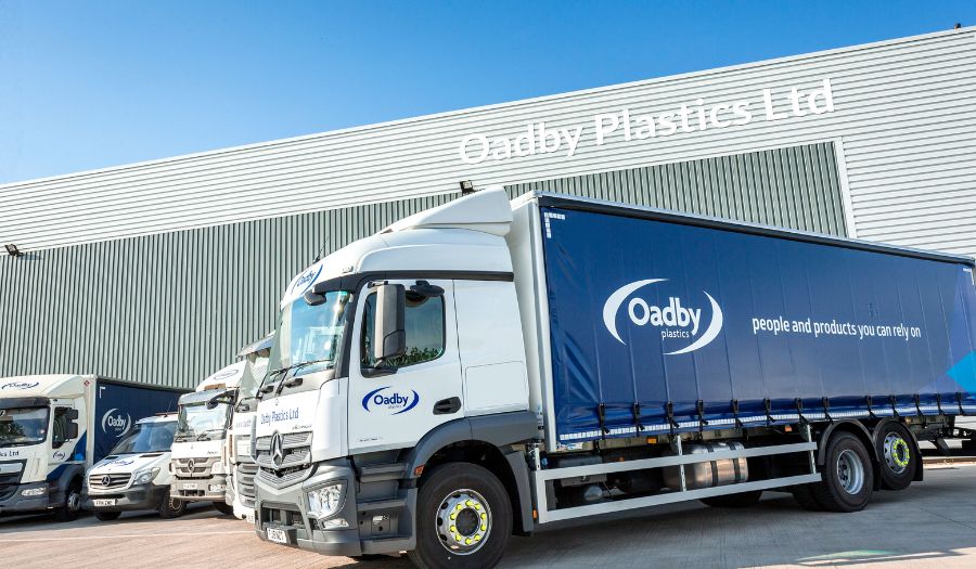 Oadby Plastics fleet of trucks servicing the UK