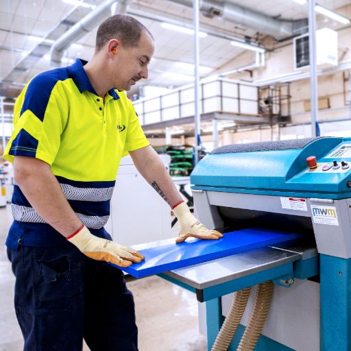 Team member working at production machine at Oadby Plastics